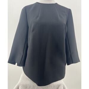 Ann Taylor Women’s Black Blouse Size 4 Medium Fit 3/4 Sleeve Round Neck Side Zip